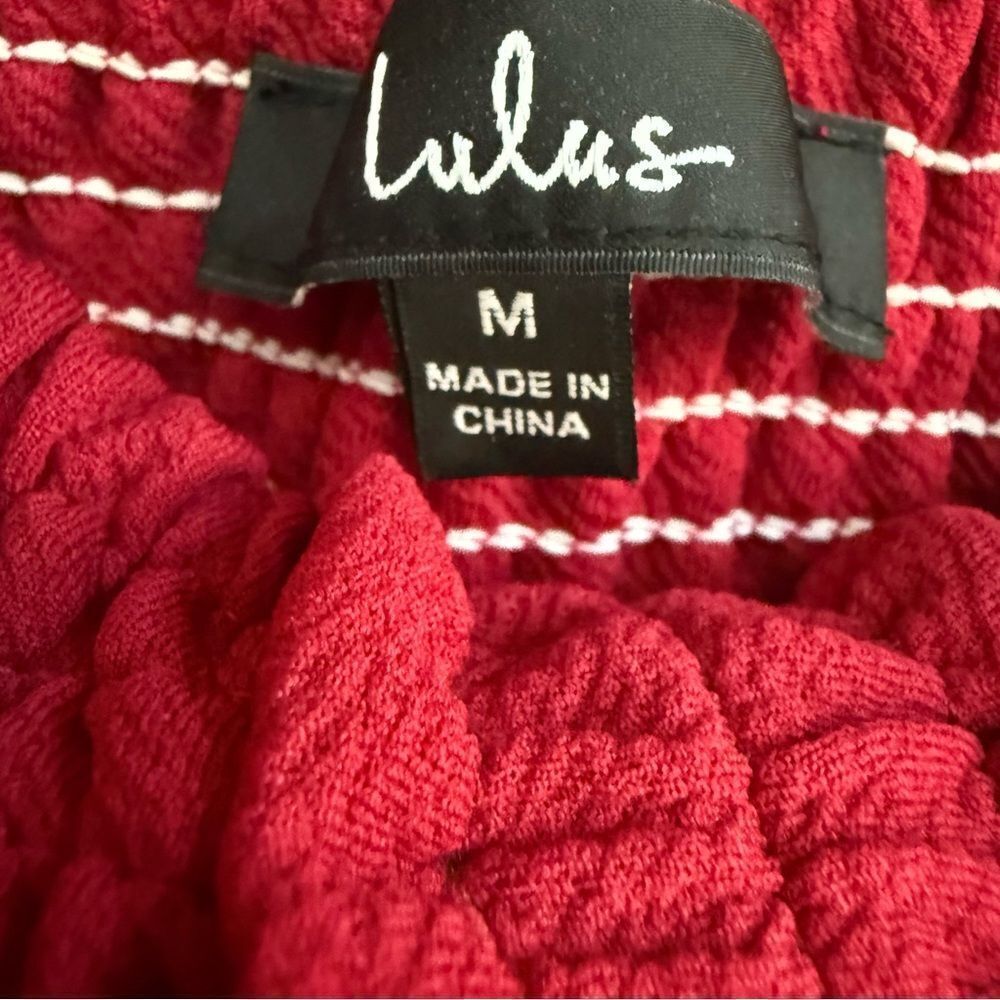 Lulus Red Strapless Wide Leg Jumpsuit Bow Front Palazzo Pants Medium - Picture 5 of 7